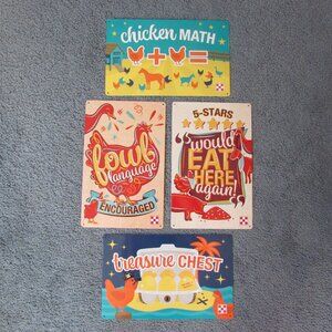 Set 4 Purina Farm Chicken Coop 11” Signs Treasure Chest/Math/Fowl Lang/5 Star